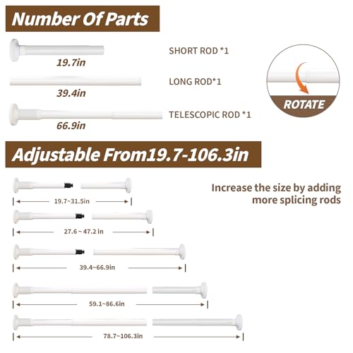 Extra Long Tension Rod, Heavy Duty No Drill Curtain Rod 59-86 Inch | Large Shower & Window Use; Closet & RV Applications; 1Inch Heavy Duty Tube; Rust Resistant Coating; Strong Hold - color: White, size: 59-86"