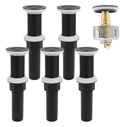 Bathroom Sink Drain,5 Pack Matte Black Drain Stopper Without Overflow,Small Cap Pop Up Drain Assembly with Detachable Strainer Basket,Built-in Anti-Clogging, Stainless Steel Nut - color: 5 Pack-matte Black-small Cap, style: Without Overflow