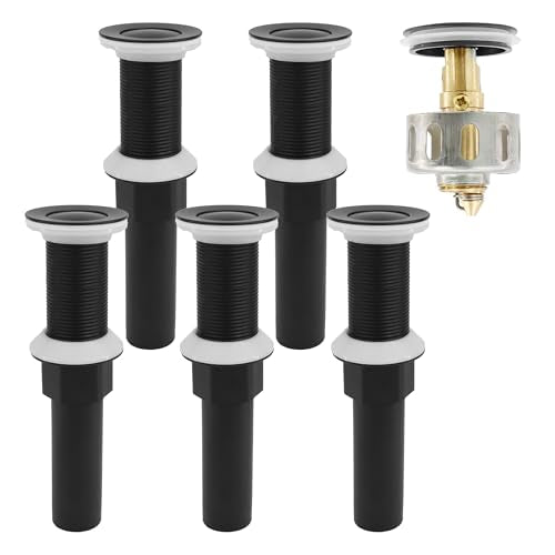 Bathroom Sink Drain,5 Pack Matte Black Drain Stopper Without Overflow,Small Cap Pop Up Drain Assembly with Detachable Strainer Basket,Built-in Anti-Clogging, Stainless Steel Nut - color: 5 Pack-matte Black-small Cap, style: Without Overflow