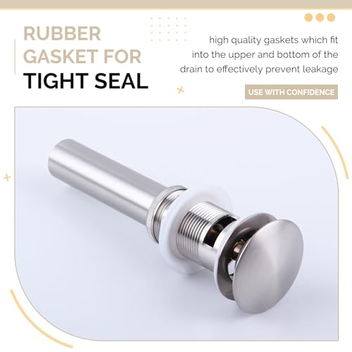 Angle Simple Bathroom Sink Stopper, Brass Pop Up Sink Drain, Brushed Nickel | Only for Sink with Overflow Hole, Fit Drain Hole with 1.61 to 2 Inches Diameter, Fast Drainage - color: Brushed Nickel