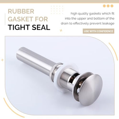 Angle Simple Bathroom Sink Stopper, Brass Pop Up Sink Drain, Brushed Nickel | Only for Sink with Overflow Hole, Fit Drain Hole with 1.61 to 2 Inches Diameter, Fast Drainage - color: Brushed Nickel