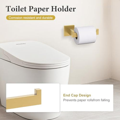 TURS Brushed Gold Bathroom Accessory Set 4-Pieces Bathroom Hardware Set Square Towel Bar Set Stainless Steel Towel Holder Set - color: Brushed Gold, size: Set B