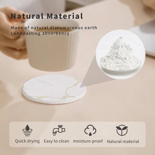 Diatomaceous Earth Coasters Set of 4，Super Absorbent Quick-Dry Heat-Resistant Drink and coffee Coasters, Modern Stone Irregular Design for Kitchen Counter and Coffee Table (White Coaster) - color: White Coaster