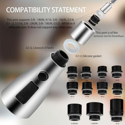 12 Pull Down Kitchen Faucet Head Adapter Kit, Includes 12 Thread Size Connectors, Faucet Hose Adapter Set, ABS Material, Faucet Nozzle Not Included - color: Adapter-Chrome