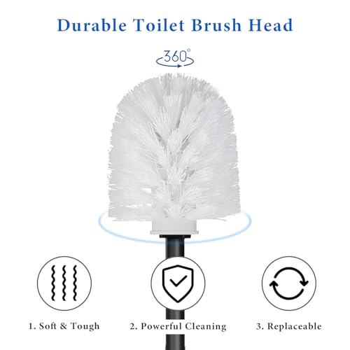 Topsky Toilet Brush,2 Pack Compact Toilet Brush & Holder Set,Plastic Round Barrel Loo Brush with 2 Replacement Toilet Brush Head,Durable for Bathroom Toilet,Black - color: Black