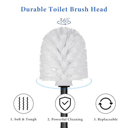 Topsky Toilet Brush,2 Pack Compact Toilet Brush & Holder Set,Plastic Round Barrel Loo Brush with 2 Replacement Toilet Brush Head,Durable for Bathroom Toilet,Black - color: Black