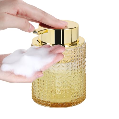 Glass Foaming Soap Dispenser,Foam Dispenser Bottle with Large Pump,Wide-Mouthed and Easy to Press,Refillable Hand Soap Dispenser for Bathroom Countertop and Kitchen Decor (1, Amber) - color: Amber
