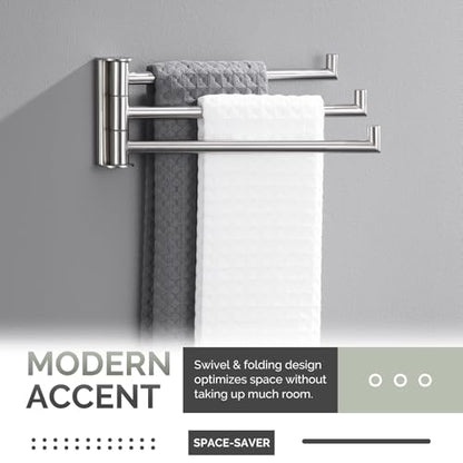 Angle Simple Swivel Hand Towel Holder 3 Bars, Brushed Nickel, 9.84" | SUS304 Stainless Steel Bathroom Kitchen Towel Rack Hanger, Fold Flat to the Wall, Screws Mount - color: Brushed Nickel