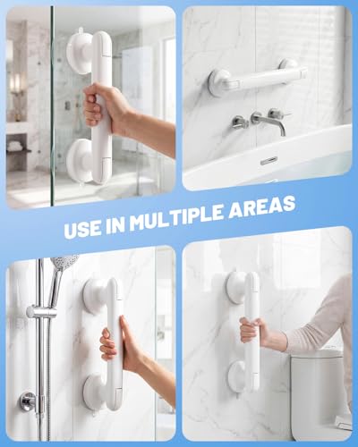 JOTPE Grab Bars for Shower, No Drill Suction Shower Handle, 2 Pack | Removable Grab Bars for Bathroom, Shower Grab Bar for Balance Assistance on Smooth Non-Porous Surfaces, 11 Inch, White
