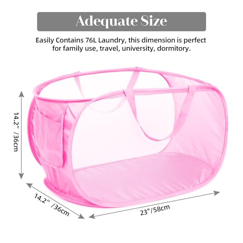 4 Pcs Durable Collapsible Laundry Baskets, Foldable Large Opening Pop Up Laundry Hamper with Pocket, Clothes Hamper with Handles for Laundry, Bathroom, Kids Room, Dorm or Travel Pink - color: 4 x Pink