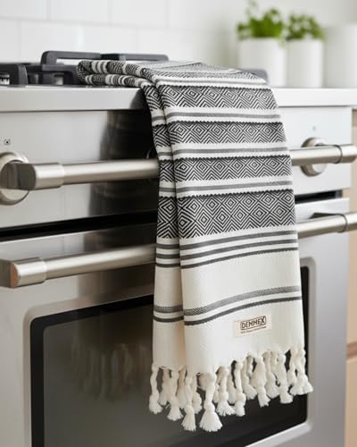 DEMMEX Organic Turkish Hand Towels for Bathroom – 100% Oeko-TEX Certified Turkish Cotton, Quick Dry, Lightweight Kitchen & Travel Towels, Diamond Weave, Large 18x36 Inches, Set of 2, Black - color: Black
