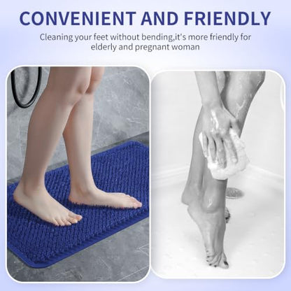 Yolife Shower Foot Scrubber Mat, Anti-Slip Bath Mat with Scrub Bristles, Soft Shower Foot Massager with Strong Suction Cups for Soothe Achy Feet (Navy Blue, 25.6" x 13.4") - color: Navy Blue, size: 25.6" x 13.4" (Rectangular)