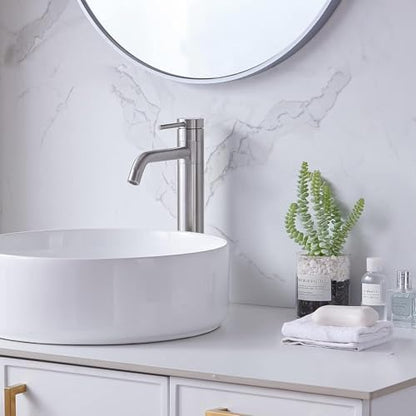 Hotis Vessel Sink Faucet Brushed Nickel, Stainless Steel Tall Bathroom Faucet with 360° Swivel Spout, Single Handle 1 Hole Bathroom Faucets with Supply Lines and Pop Up Drain, HT-BF100 - color: Brushed Nickel