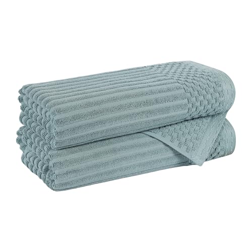 SUPERIOR Cotton 2-Piece Solid and Ribbed Bath Towel Set, Bath Towels- 27" x 54", Basil - color: Basil, size: Bath Towel 2-Pack