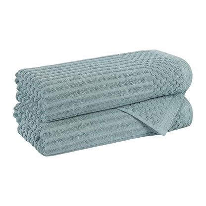 SUPERIOR Cotton 2-Piece Solid and Ribbed Bath Towel Set, Bath Towels- 27" x 54", Basil - color: Basil, size: Bath Towel 2-Pack