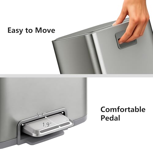 mVm 13 Gal Kitchen Trash Can Set, 8+5.3 Gallon Tall Trash Can with Lid, Smooth Edge Garbage Bin for Home Office (Tin) - color: Tin, size: 13Gal