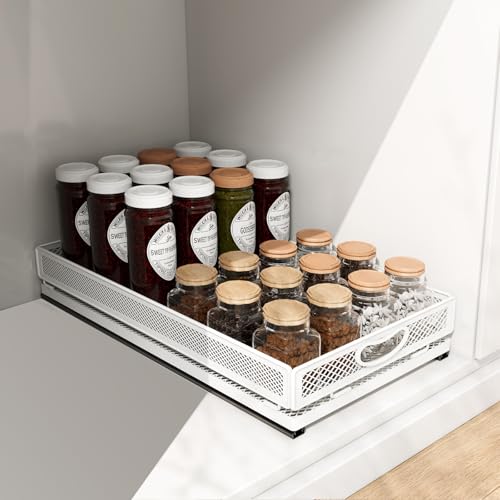 Pull Out Cabinet Organizer, Slide Out Drawers Fixed with Adhesive Nano Film, Pantry Shelves Sliding Drawer Storage Organization for Kitchen/Bathroom/Bedroom (19.7*13.8*3.3inch/50*35*8.5cm) - size: 19.7*13.8*3.3inch/50*35*8.5cm