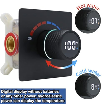 6 Inch Digital Display Shower Head System 6 Inch Head with Valve Shower System with Valve Bathroom Bath System (Matte Black) - color: Matte Black, style: 6 "shower head