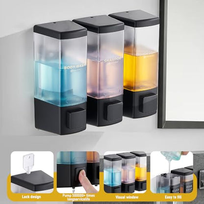 Pollock Shampoo and Conditioner Dispenser 3 Chamber * 500ML | Shower Soap Dispenser Wall Mounted, Body Wash Dispenser No Drill, Refillable Shower Dispenser for Bathroom - color: Blk-zt-53-b3