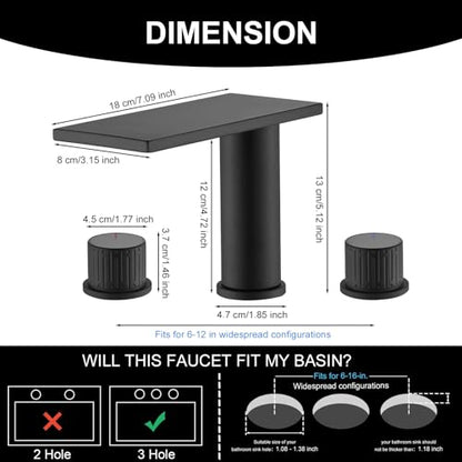 becola Black Bathroom Faucet 3 Hole, 8 inch Widespread Bathroom Faucet with Top Storage, Waterfall Bathroom Faucet，2-Handle Modern Vanity Faucet with Adjust Knobs and Two Supply Lines - color: Matte Black