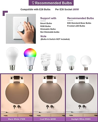 Modern Bathroom Lights - 2-Light Vanity Fixtures with Milky White Glass Shades, Anti-Rust Matte Black Finish, E26 Base - color: Black-2 Light