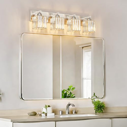 Modern Vanity Light 4-Lights Brushed Nickel Vanity Light Crystal Bathroom Wall Light Bathroom Light Fixtures - color: Nickel Straight, size: 4-light