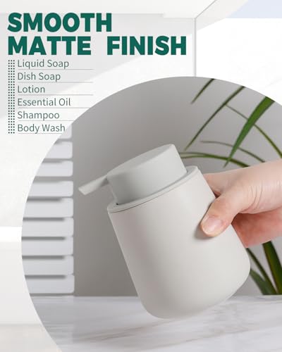 BosilunLife Ceramic Soap Dispenser - Dish Soap Dispenser for Bathroom 12Oz | Refillable Liquid Hand Wash Dispenser for Essential Oil, Lotion Soap, Grey - color: Matte Light Grey
