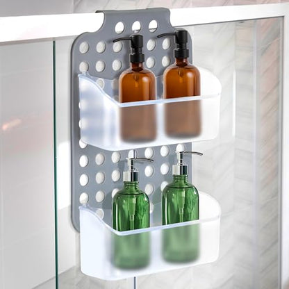 Over Shower Door Organizer, 2 Bins, Adjustable Hanging Storage - size: 2 Bins