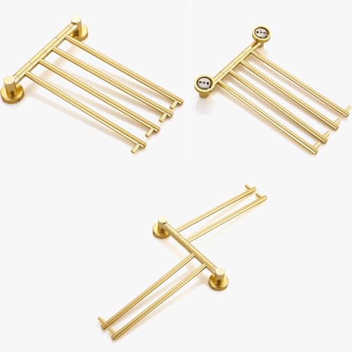 ZHOUXIAO Swing Out Towel Bar Holder Wall Mount/Gold Finish Swivel Towel Rack for Bathroom or Kitchen, Metal Towel Bar Folding Arm Swivel Hanger Bathroom Storage 2Bars