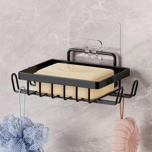 Soap Dish Holder, No Drilling Soap Bar Holder, Adhesive 304 Rustproof Stainless Steel Bar Soap Holder, Wall Mounted Soap Dish for Shower, Bathroom Kitchen Sponge Holder (1, Black 2)