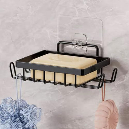 Soap Dish Holder, No Drilling Soap Bar Holder, Adhesive 304 Rustproof Stainless Steel Bar Soap Holder, Wall Mounted Soap Dish for Shower, Bathroom Kitchen Sponge Holder (1, Black 2)