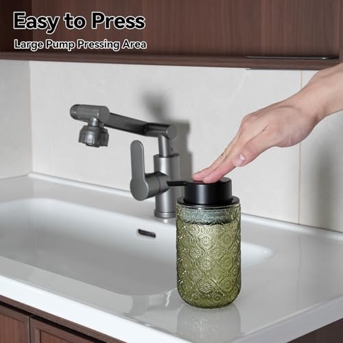 Glass Foaming Soap Dispenser - Foam Hand Soap Dispenser for Bathroom, 12 Oz Face Wash Dispenser Bottle with Foam Pump, Refillable Dish Dispenser for Kitchen (Green) - color: Green