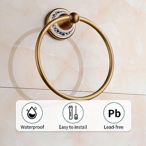 Towel Ring Antique Brass Hanger Hand Towel Holder for Bathroom Kitchen Accessories Wall Mounted,Porcelain Design - color: Towel Ring