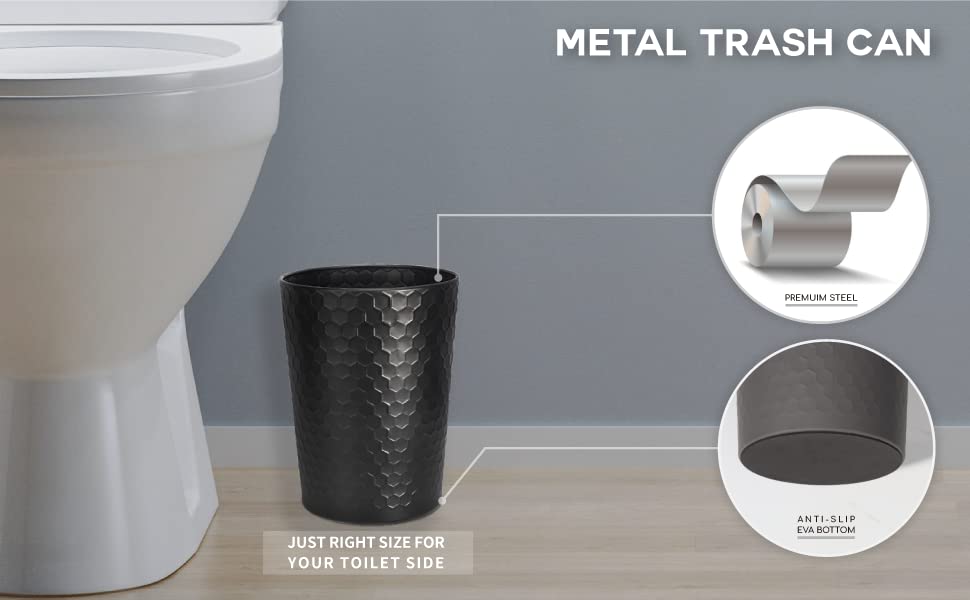 Bathroom Accessory Set - 6 Pcs Black Bathroom Accessories Set with Trash Can, Toothbrush Holder, Toothbrush Cup, Soap Dispenser, Soap Dish, Toilet Brush with Holder - Accessoire Salle de Bain - color: Black Effect