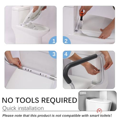 Toilet Safety Rail for Seniors, Toilet Grab Bars for Seniors and Disabled, Toilet Handles for Elderly with Adjustable Width and Height, 350 lb Weight Capacity | Fits standard and elongated toilets; non-slip foam grips and tool-free setup using existing se