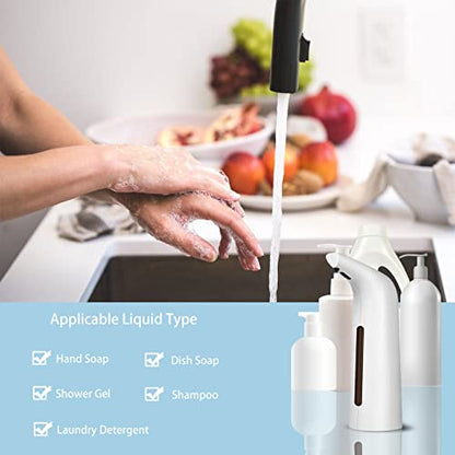 Automatic Soap Dispenser Touchless White Battery Powered | Sensitive Automatic Induction Pump Transparent Liquid Window IPX6 Waterproof for Home And Commercial Space Use - color: White