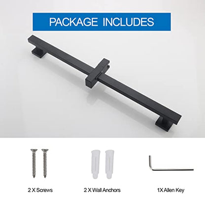 Bathroom Shower Slide Bar, Adjustable Handheld Shower Holder Wall Mount Shower Bar Stainless Steel, Matte Black Square Slide Bar - color: Matte Black
