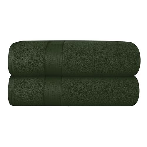 GLAMBURG 700 GSM Premium Cotton 2-Pack Oversized Extra Large Bath Sheet Set - 100% Combed Cotton - 2 Bath Sheets 35x70 - Luxury Hotel & Spa Quality - Durable Ultra Soft Highly Absorbent - Olive Green - color: Olive Green, size: 2 Pack 700 GSM Bathsheet