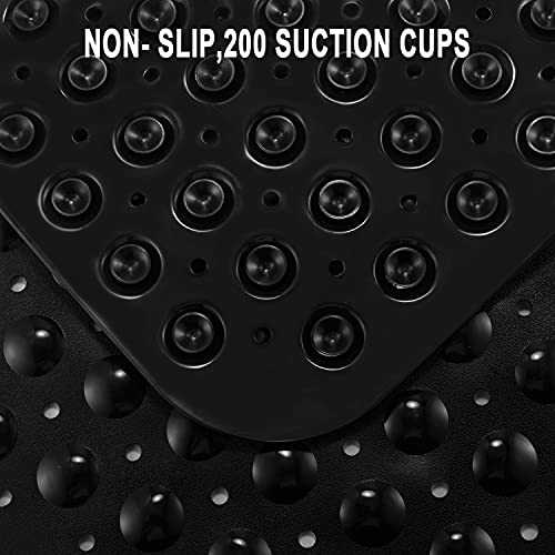 YINENN Bath and Shower Safety Mats 40x16 inch, Non Slip with Suction Cups for Bathroom Stall and Tub Floor, Extra Large and Machine Washable, Drain Holes Keep Bathtub Clean, Black - color: Black