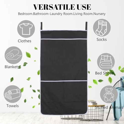 Black Hanging Laundry Hamper Bag, XL Door Hanging Hamper with Large Openging Laundry Hamper Storage Bag Large Size 36X22 Inch, Over Door Hamper