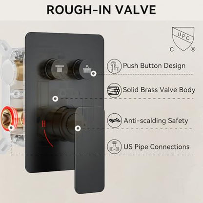 Rainfall Shower System, STARBATH 10" Ceiling Mount Rain Showerhead and 6" Wall Mounted Rainfall Shower for Couples, On Off Button Valve Dual Head Shower Systems Complete, Matte Black - color: Matte Black, size: 10+6 inch-14