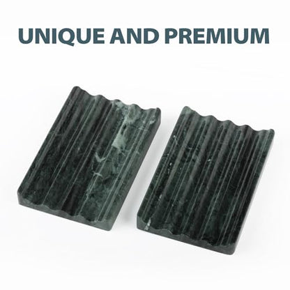 Karibiber 2 Pcs Soap Holder for Bathroom, Marble Soap Dish for Kitchen Countertop, Green Soaps Tray with Creative Wavy Design, Soaps Saver for Bath Tub, Sponges, Indian Natural Stone - color: Green