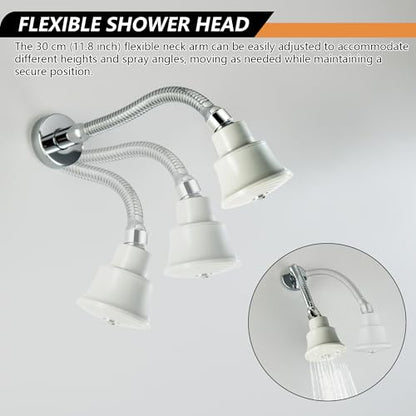 High Pressure Shower Head with Adjustable Shower Arm, Chrome 11.8 Inches Flexible Shower Head for Small Shower Stall High Pressure Shower Head Extension Arm with Flange