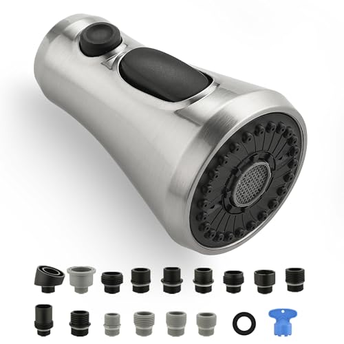 Universal Kitchen Faucet Head Replacement Brushed Nickel,ABS | 3 Function Pull Down Sink Spray Nozzle with 17 Adapter Compatible with Moen,Delta,Kohler,WEWE,American Standard Faucet - color: Brushed Nickel
