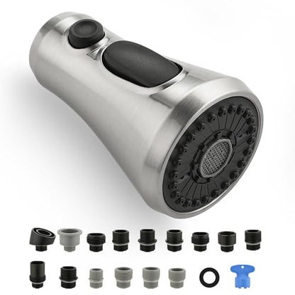 Universal Kitchen Faucet Head Replacement Brushed Nickel,ABS | 3 Function Pull Down Sink Spray Nozzle with 17 Adapter Compatible with Moen,Delta,Kohler,WEWE,American Standard Faucet - color: Brushed Nickel