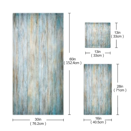 ALAZA Towel Bathroom Sets, Teal Green Brown Wood Towels 3-Piece 1 Bath Towel 1 Washcloth 1 Hand Towel, Bath Towel Set of 3 Soft Multifuntion for Home Kitchen - color: Multi09