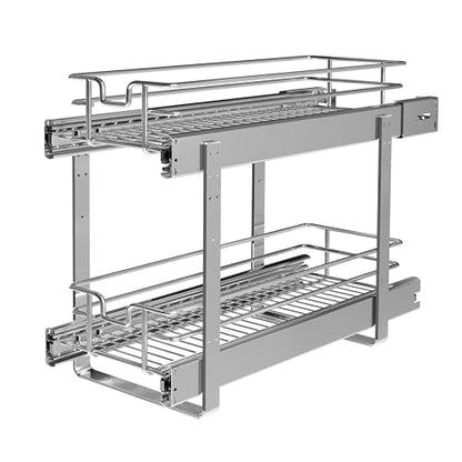 2-Tier Cabinet Pull Out Shelves, 9" W x 22" D | Heavy-Gauge Wire Sliding Shelves, 100 lbs Limit, Ball-Bearing Glides, 3 Heights, Min 9" Opening, For Spices & Under Sink - size: 9 x 22 Inch