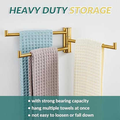 Brushed Gold Swivel Towel Rack with 3 Rotating Arms, Wall Mounted | 304 Stainless Steel, Rust-resistant for Bathroom, Kitchen, 180° Rotatable & Foldable Towel Holder, Space-saving Wall Mounted - color: Brushed Gold
