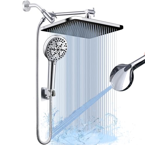 14 Inch Rainfall Shower Head with Handheld Sprayer Combo, High Pressure 10 Spray Settings Dual Shower Head System, Anti-Clog Nozzles Easy Install for Low Water Pressure Bathroom - style: Modern