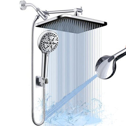 14 Inch Rainfall Shower Head with Handheld Sprayer Combo, High Pressure 10 Spray Settings Dual Shower Head System, Anti-Clog Nozzles Easy Install for Low Water Pressure Bathroom - style: Modern